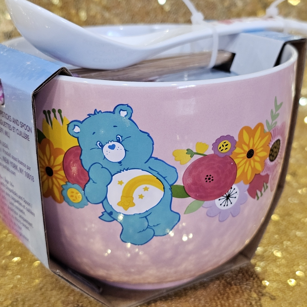 Care bears Ramen bowl ceramic bowl with chopsticks and spoon